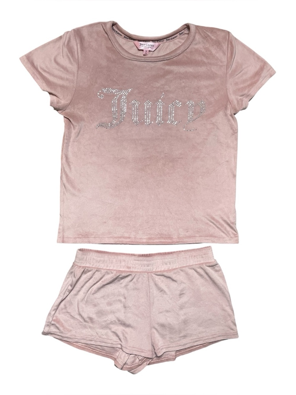 Juicy Couture y2k dusty pink velour rhinestone pajama set tee & shorts